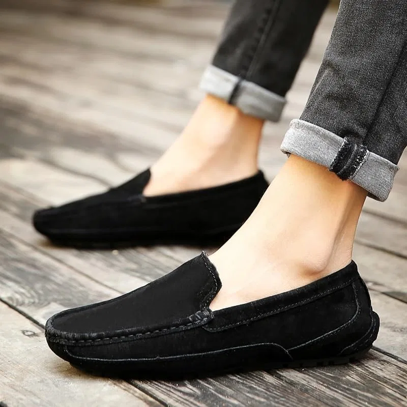 Мокасины мужские, кожа замшевая, Loafers, Black SayfuR — фото 2