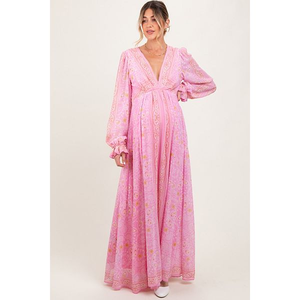 

Длинное платье для беременных с глубоким V-образным вырезом и длинными рукавами. Pinkblush