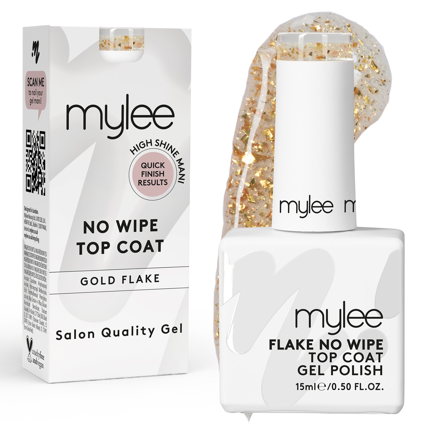 

Лак для ногтей mygel no wipe top coat Mylee, gold flake, объем 15 мл