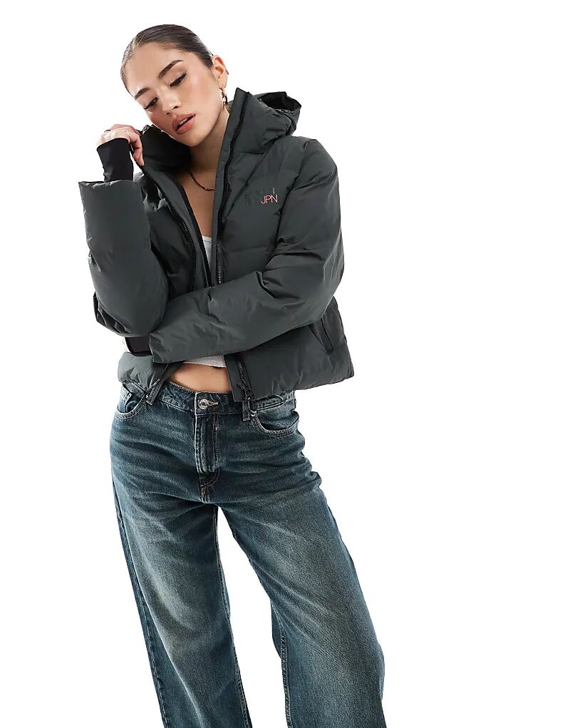 

Свободная стеганая куртка с капюшоном цвета зеленой эмали Superdry