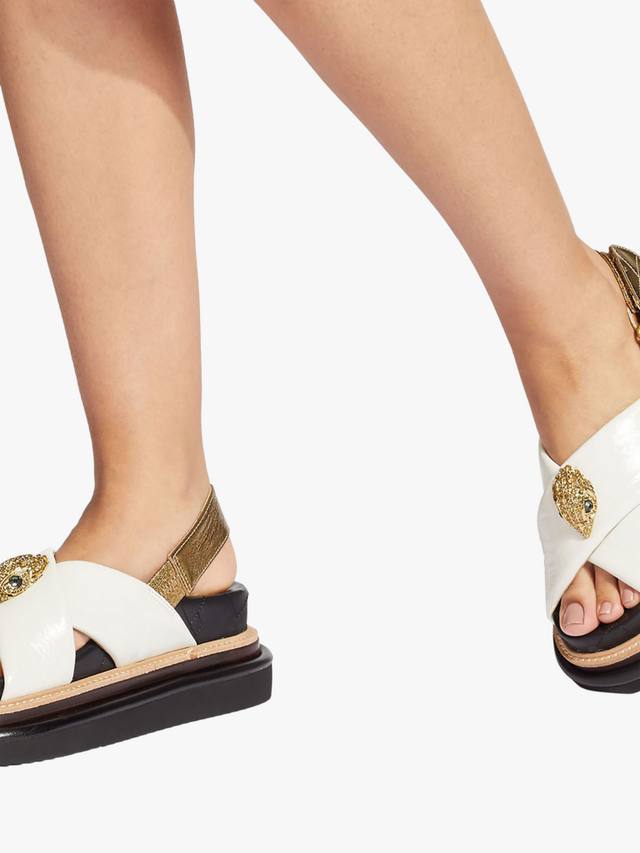 Кожаные сандалии Orson на платформе с перекрестными ремешками Kurt Geiger London, Putty/Gold — фото 4
