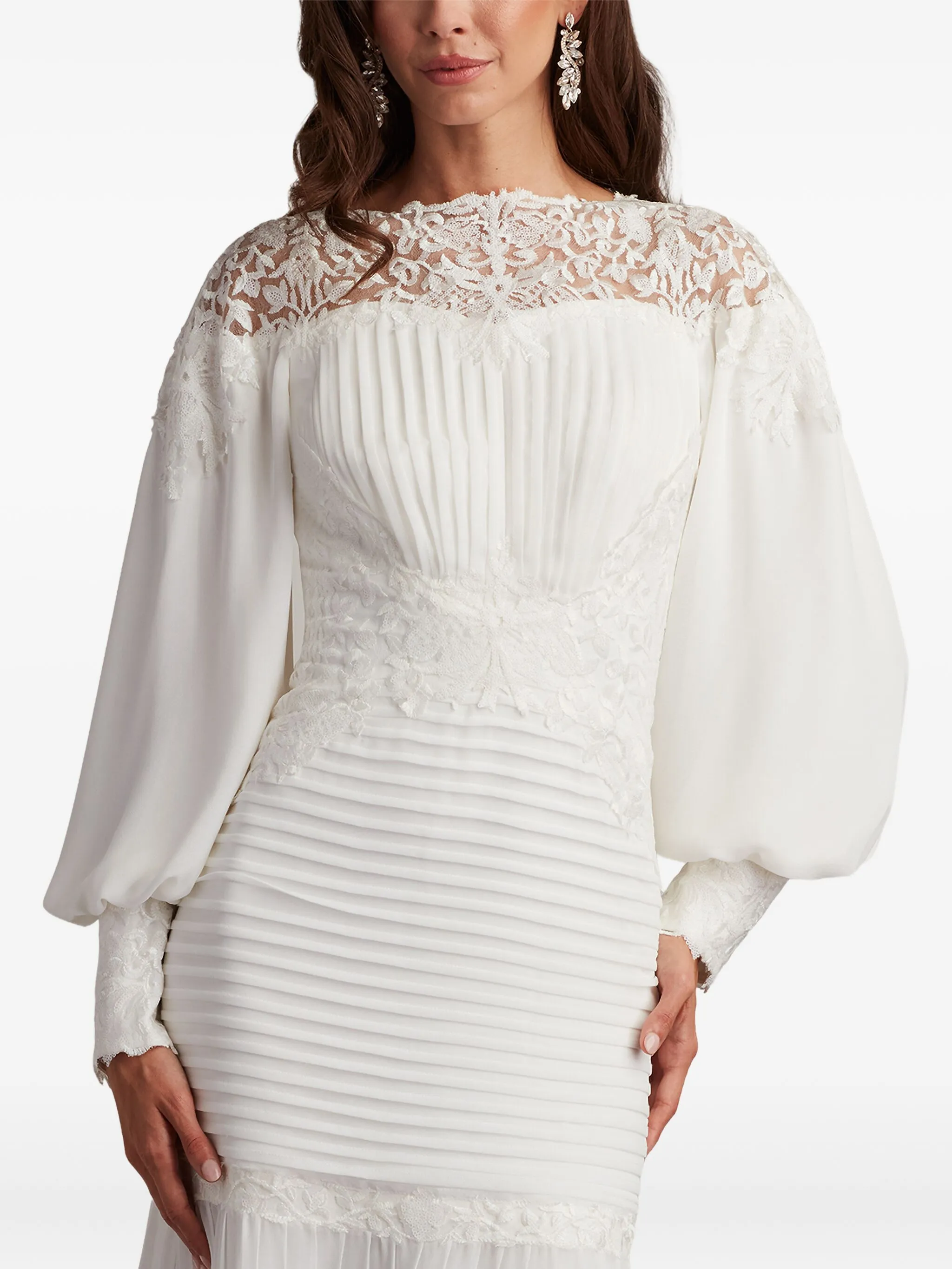 

Кружевное платье Silverado со складками Tadashi Shoji, белый