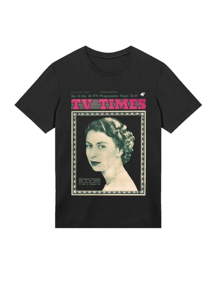 

Футболка TV Times с обложкой Queen Elizabeth II 1957 года, черная F4NT4STIC, Черный, Футболка TV Times с обложкой Queen Elizabeth II 1957 года, черная F4NT4STIC