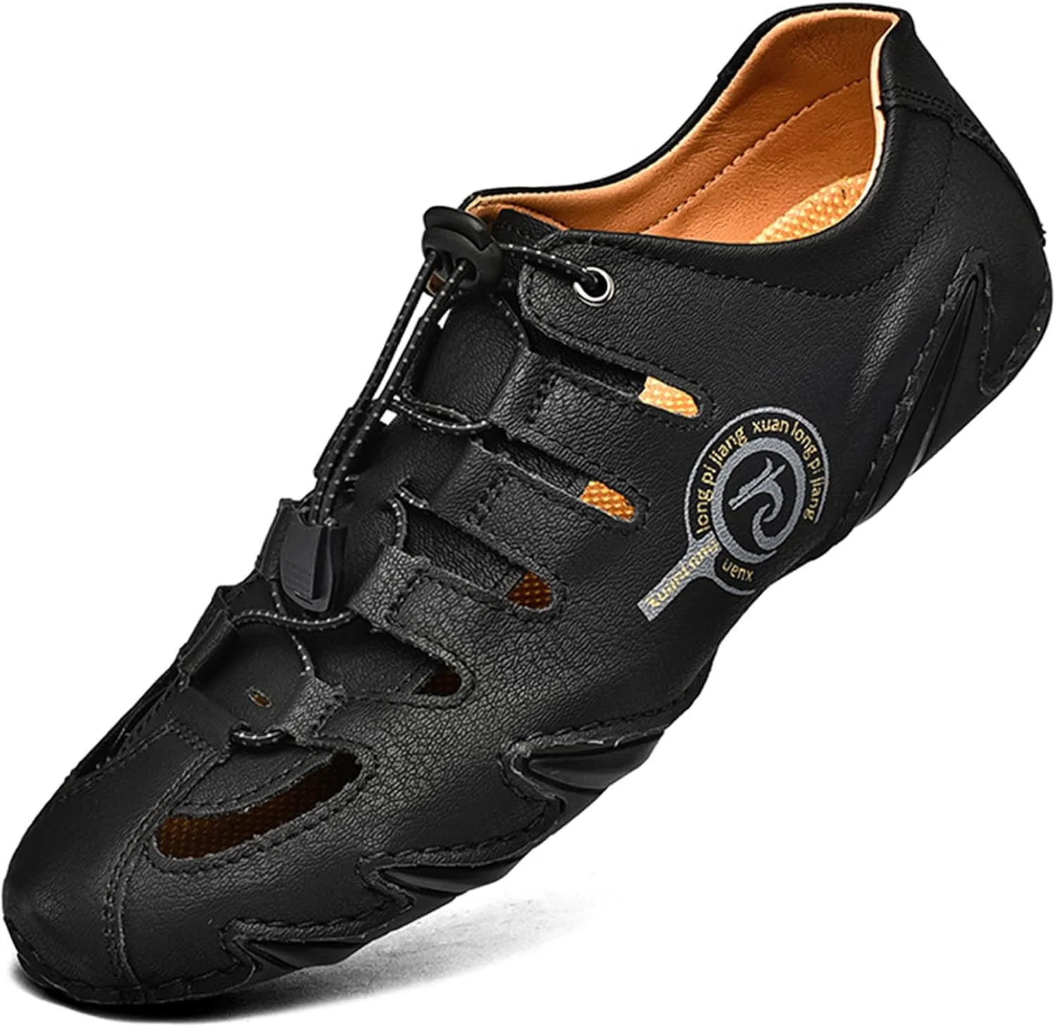 

Мужские закрытые кожаные сандалии Lossarye для улицы, легкие, с регулируемой застежкой, для походов и прогулок, спортивные сандалии, летние повседневные пляжные водные сандалии, черный