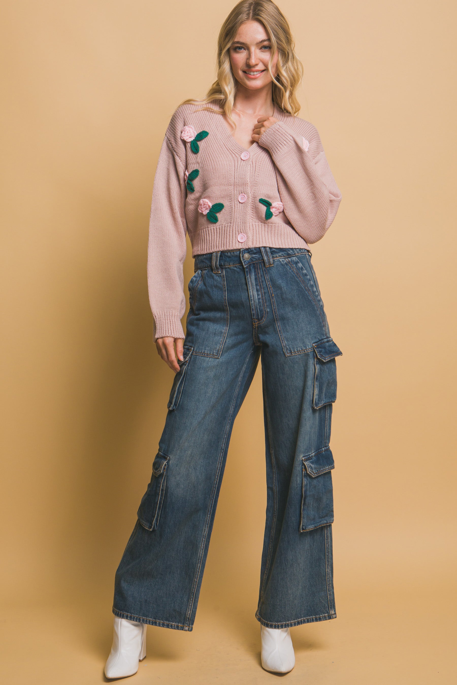

Кардиган средней длины с цветочным узором FASHNZFAB, цвет pink stone