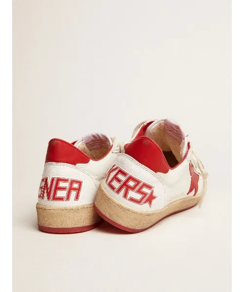 Мужские кроссовки из кожи Ball Star GOLDEN GOOSE с красной звездой белые — фото 4