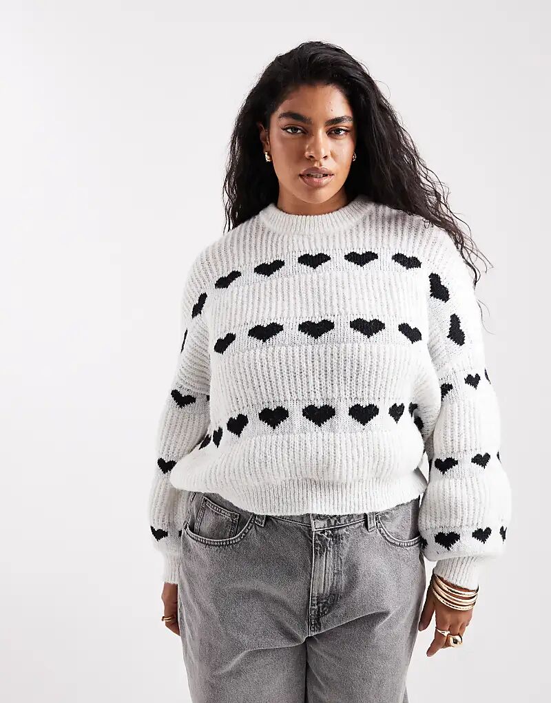 

Вязаный джемпер Pieces Curve с узором в виде сердца, монохром