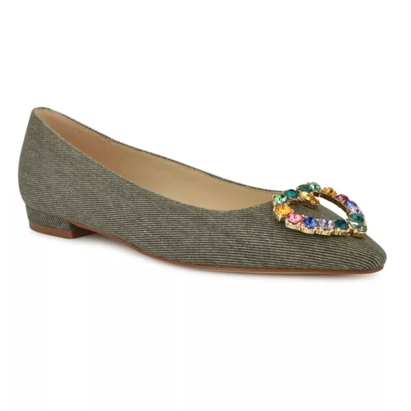 Женские балетки-лодочки Hearts с острым носом на резинке Nine West, цвет dark olive denim