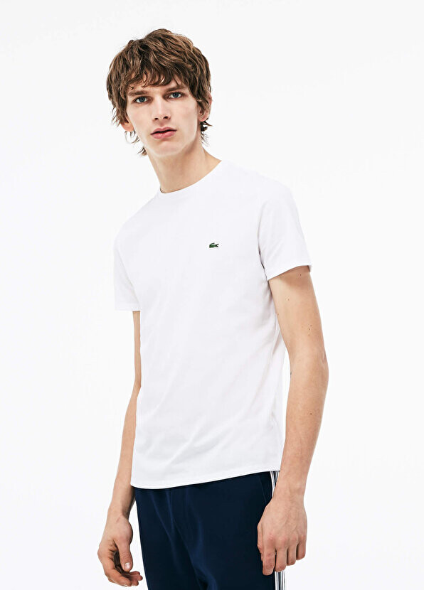 Белая мужская футболка стандартного кроя с круглым вырезом Lacoste — фото 2