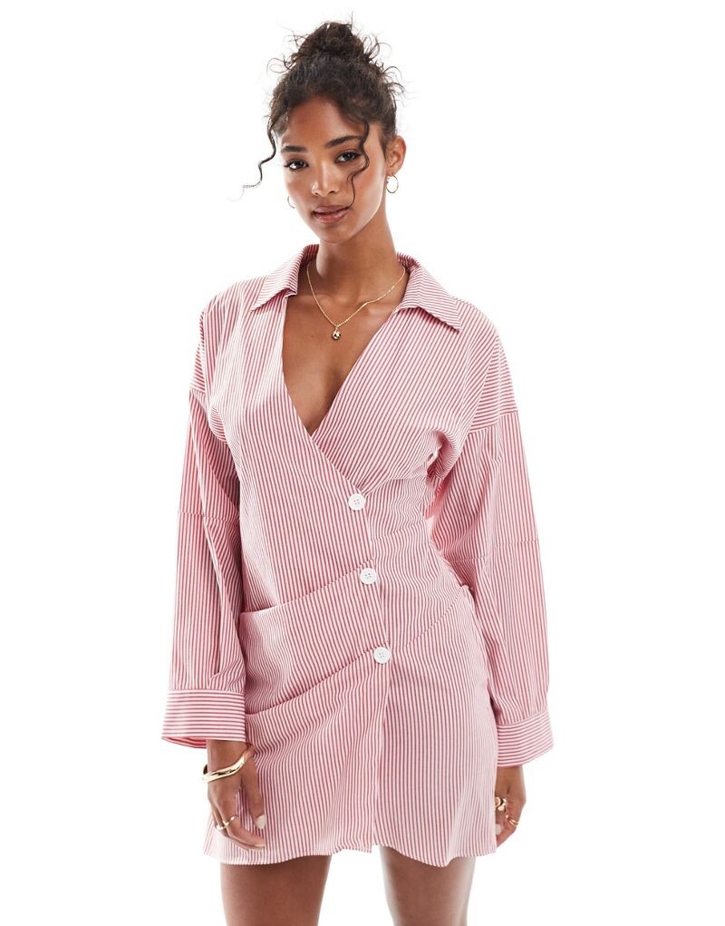 

Асимметричная рубашка с запахом и пуговицами спереди в полоску ASOS DESIGN