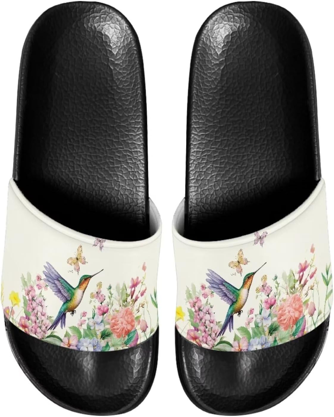 Сандалии Forchrinse Hummingbird Flower для мужчин и женщин, летние плоские сандалии, пляжные и душевые тапочки, быстро сохнут, зеленый — фото 2