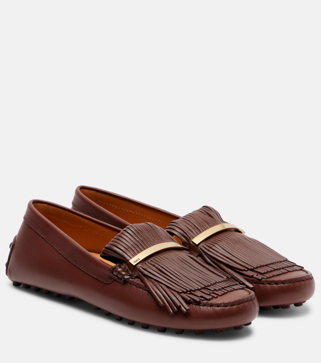 Гоммино бахромчатые кожаные мокасины для вождения Tod's, Mogano