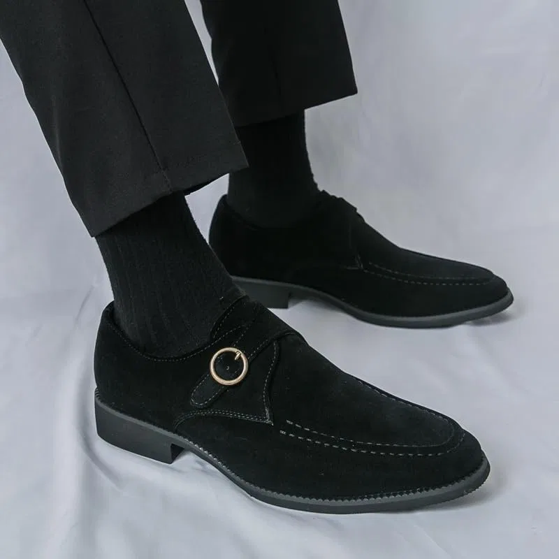 Мокасины мужские, кожаные, Monk Straps, классические, черные Senlongbao — фото 4
