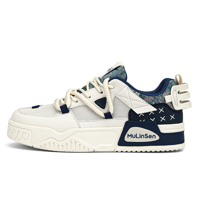 

Mulinsen Антискользящие и износостойкие легкие низкие скейтерские кроссовки мужские - бежево-голубые, цвет Beige Blue