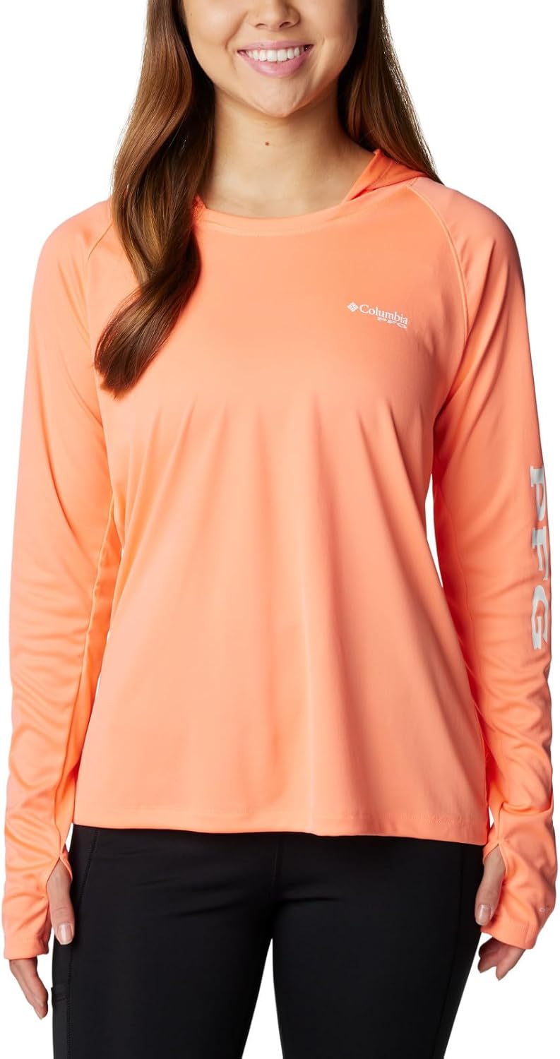 

Columbia Women's Tidal Tee Hoodie, Coral Glow/White Logo