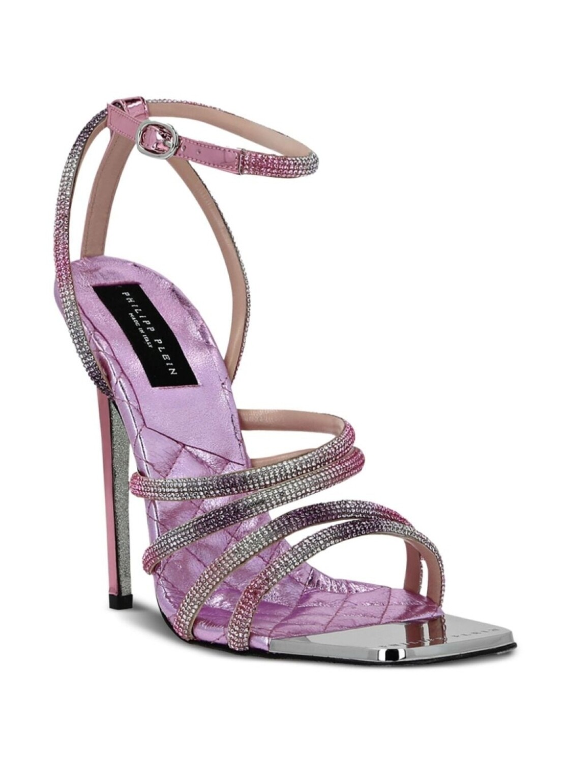 Philipp Plein босоножки Mirror Crystal 120 с заклепками, розовый — фото 2