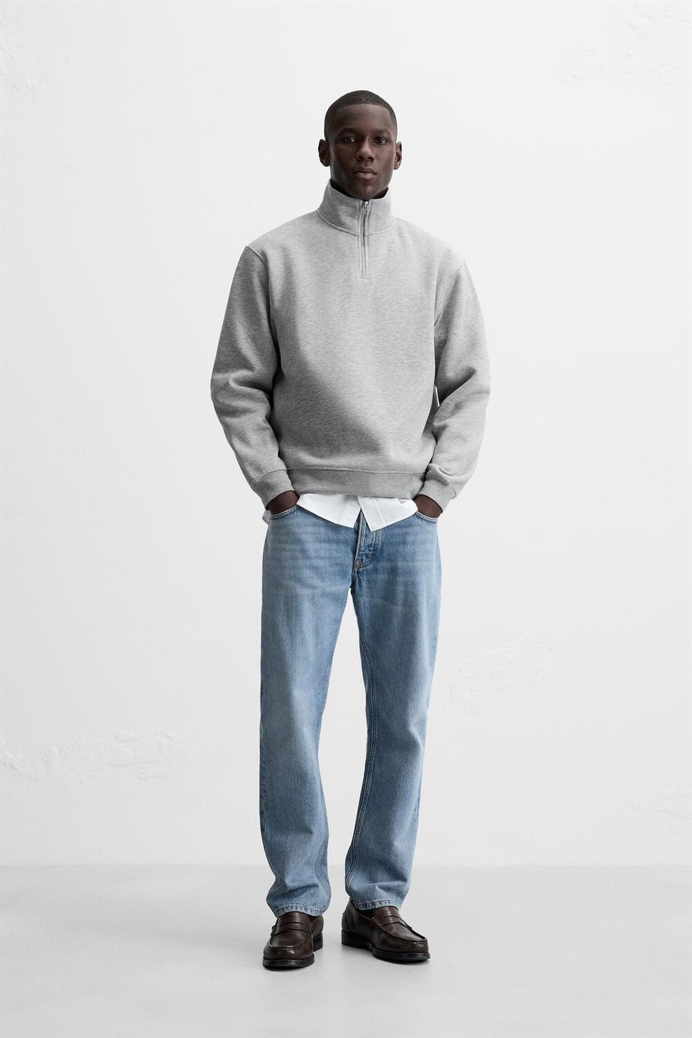 

Толстовка с четвертью молнии ZARA, серый мергель
