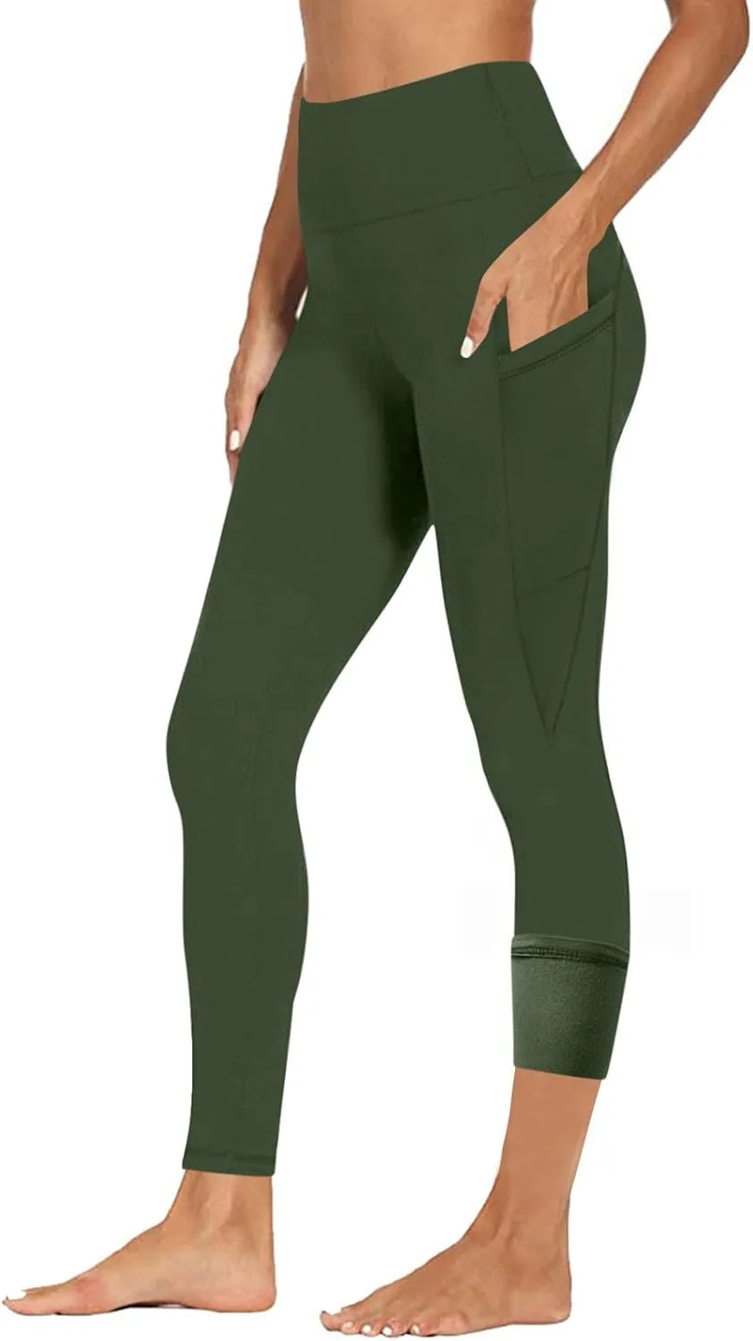 

Женские однотонные флисовые леггинсы с карманами, высокие