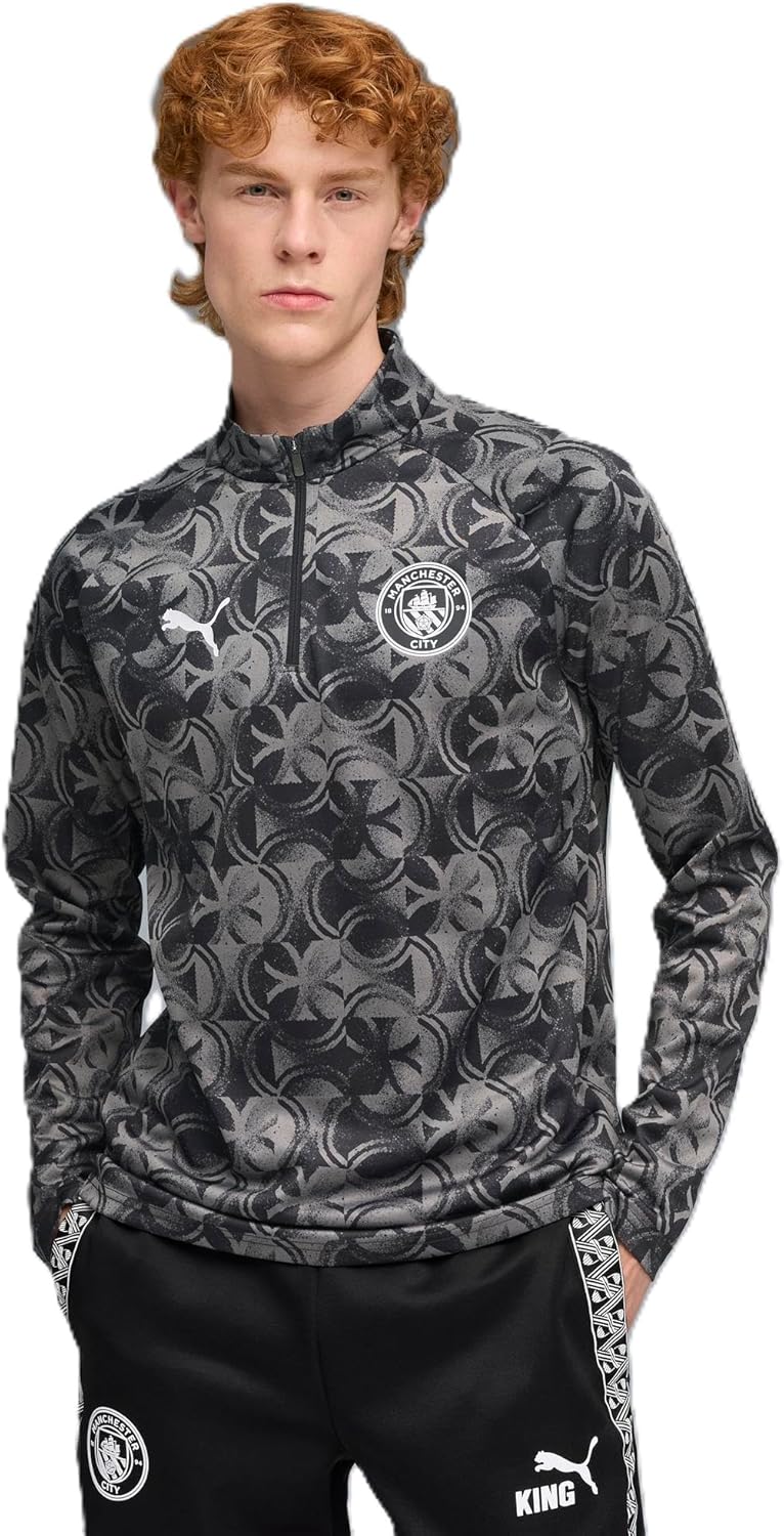 

Мужская футболка Puma 782170 MCFC PM 1/4 на молнии, черный/серый