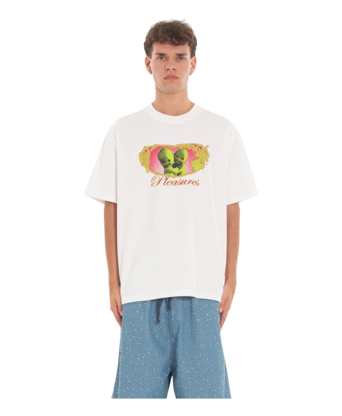 

Белая плотная футболка в милом стиле Pleasures, белый