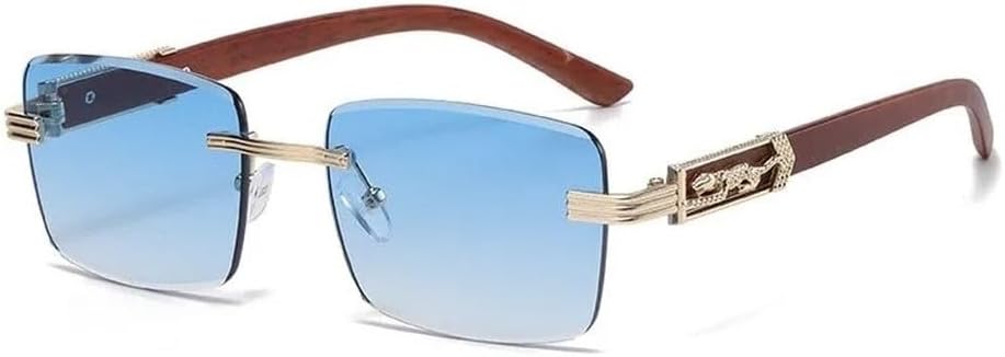 

Декоративные солнцезащитные очки с имитацией древесной текстуры и рисунком гепарда, красочные ретро-очки без оправы квадратной формы с металлическим каркасом и изображением головы леопарда GHVWYX, Gold-blue