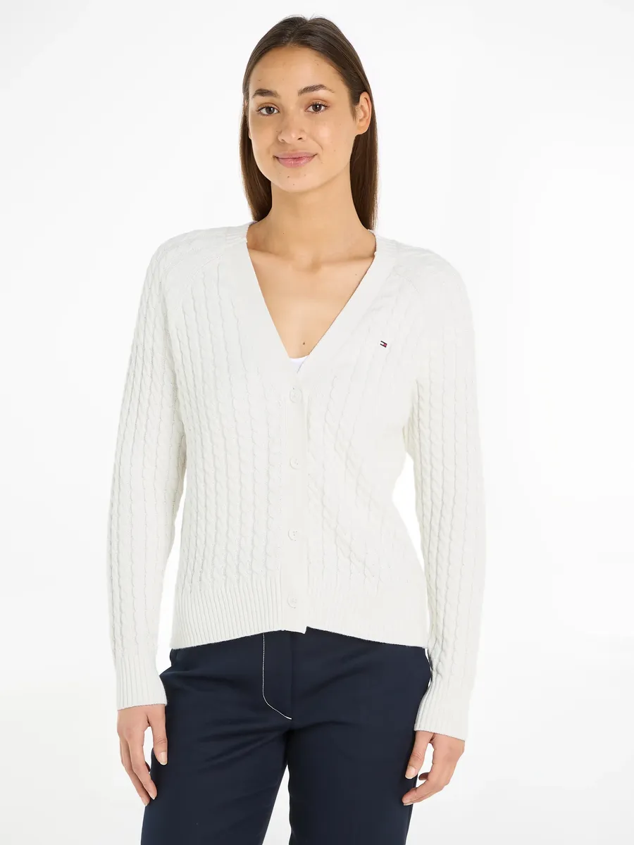 

Кардиган Tommy Hilfiger "CO CABLE V-NK CARDIGAN", с вязаным узором кос, цвет Ecru