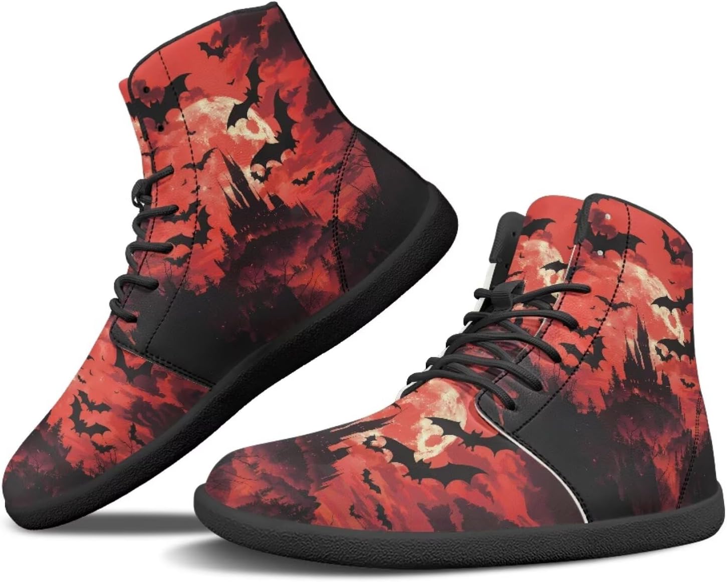 

Кроссовки Binienty Mens с высокой посадкой, широкой колодкой и босоножечной посадкой, паутина, летучие мыши, минималистичные кроссовки с нулевым перепадом, Halloween Castle Bat