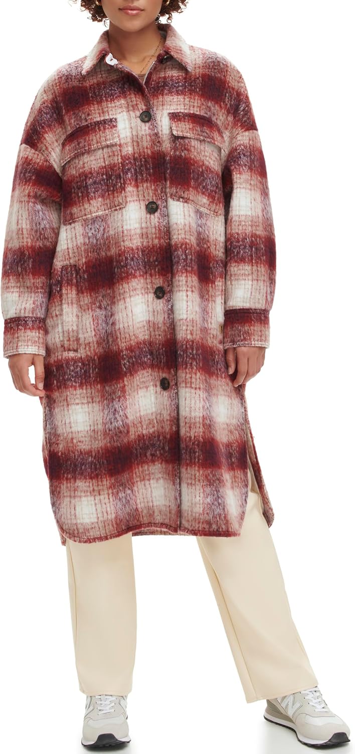 

Levi's Женская длинная фланелевая рубашка-куртка в клетку, Red Plaid