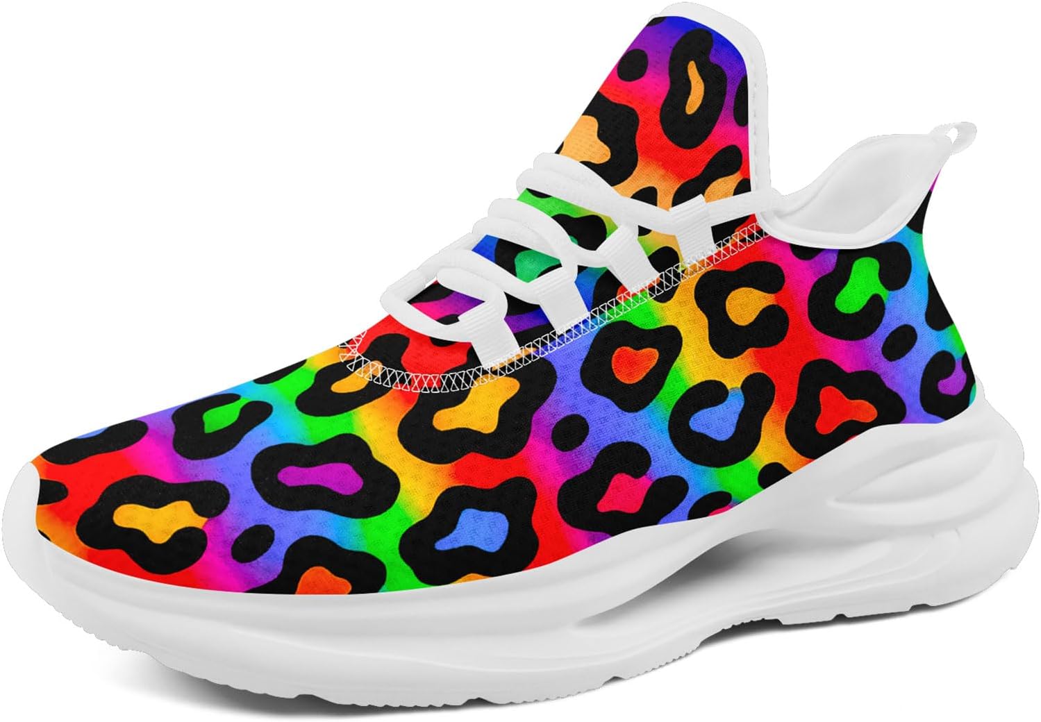

Женские беговые кроссовки AWSOLE с леопардовым принтом, мужские яркие сетчатые кроссовки, легкие, дышащие, с амортизирующей подошвой и шнуровкой, белый/черный/фиолетовый/синий/желтый/красный/зеленый