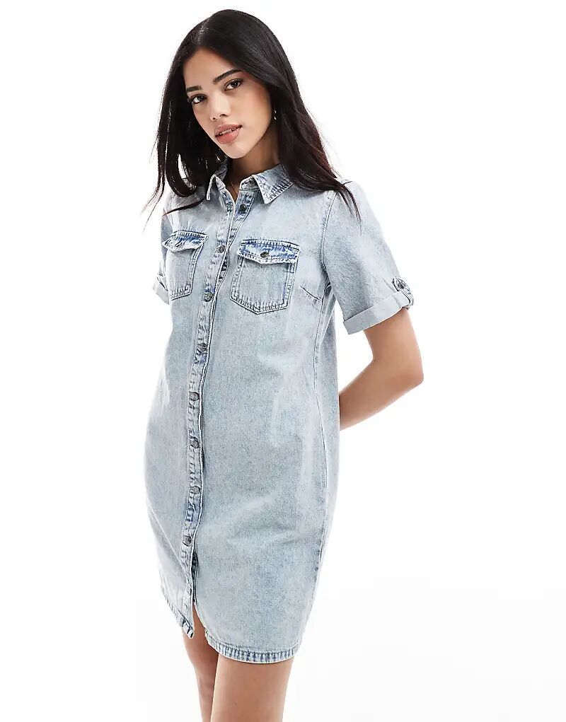 

Мини-платье Vero Moda из денима с короткими рукавами светло-голубого цвета