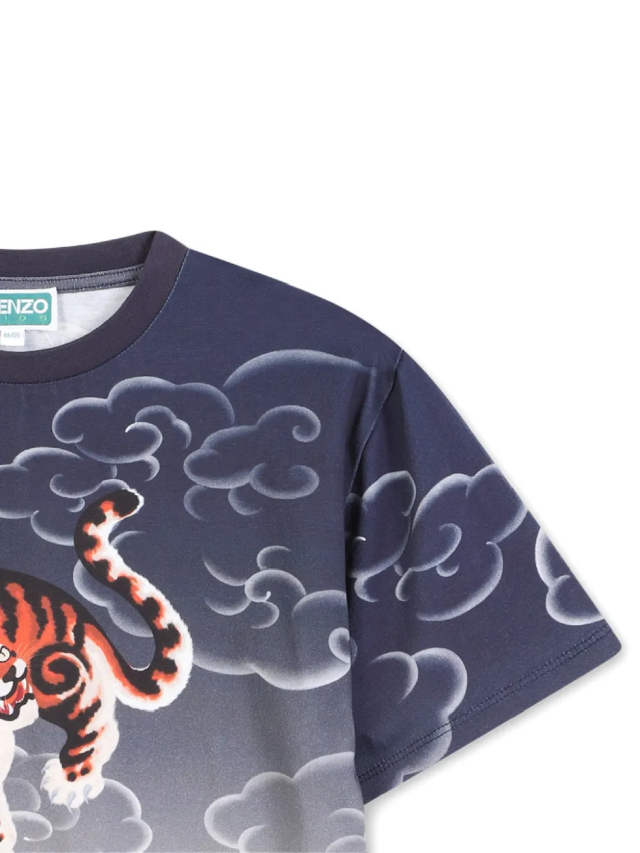 Футболка с принтом тигра и облаками Kenzo Kids, синий — фото 3