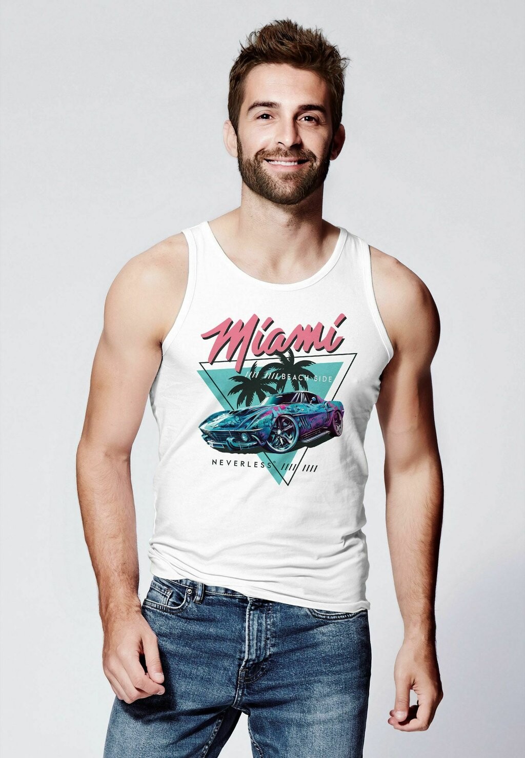 

Топ TANK-BEDRUCKT MIAMI BEACH SURFING MOTIV USA RETRO AUT Neverless, цвет weiß