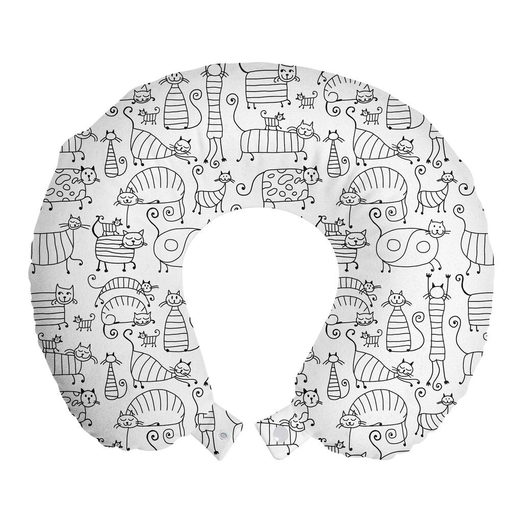 

ABAKUHAUS Doodle Подушка для путешествий, поддержка шеи, рисунок котенка, пенопластовые дорожные принадлежности для самолета и автомобиля, 30x30 см, черный и белый