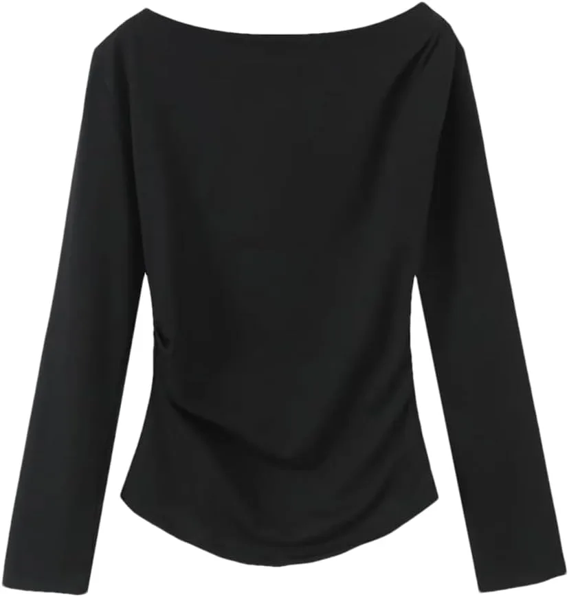 

Женская футболка с цветными боковыми складками, круглый вырез, длинный рукав