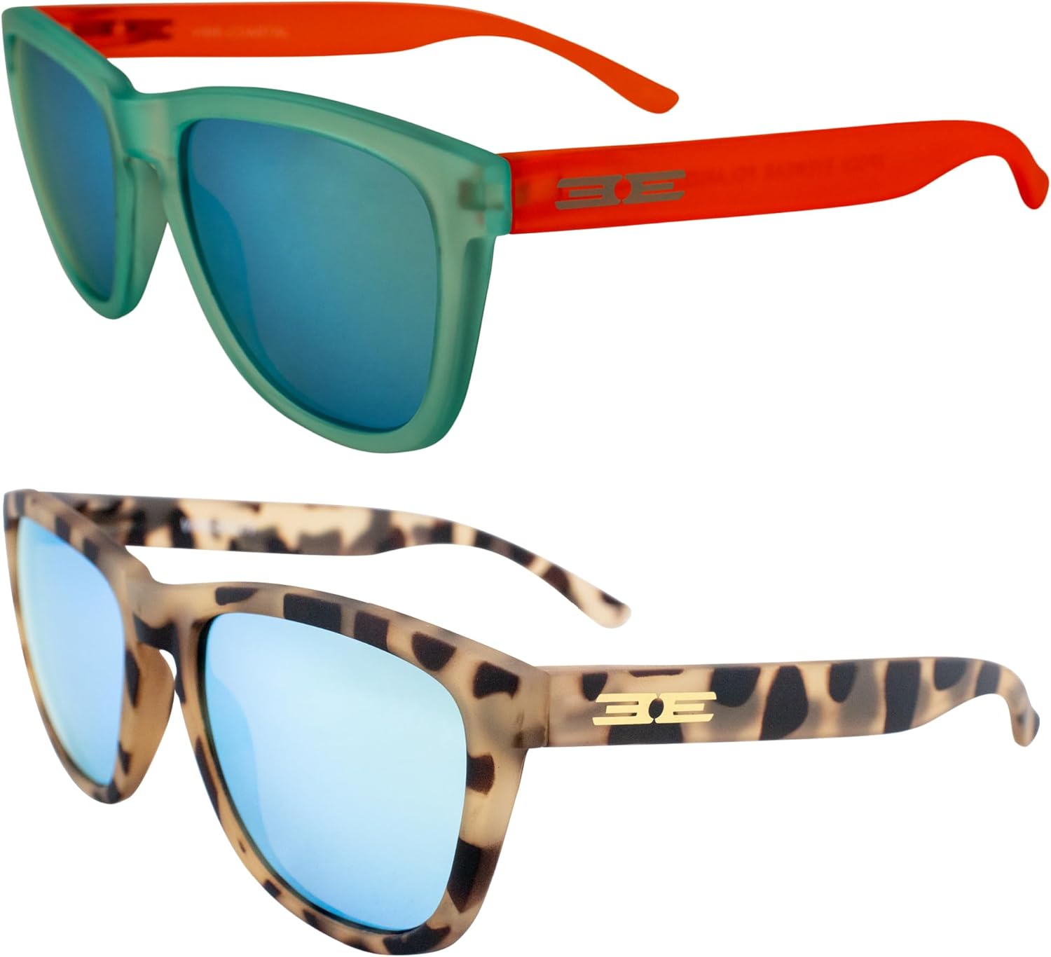 

Солнцезащитные очки Epoch Eyewear Vibe с поляризацией, женские и мужские, 2 пары: океанско-голубые с бирюзовыми зеркальными линзами и кремовые полупрозрачные с бирюзовыми зеркальными линзами, Blue/Demi-teal