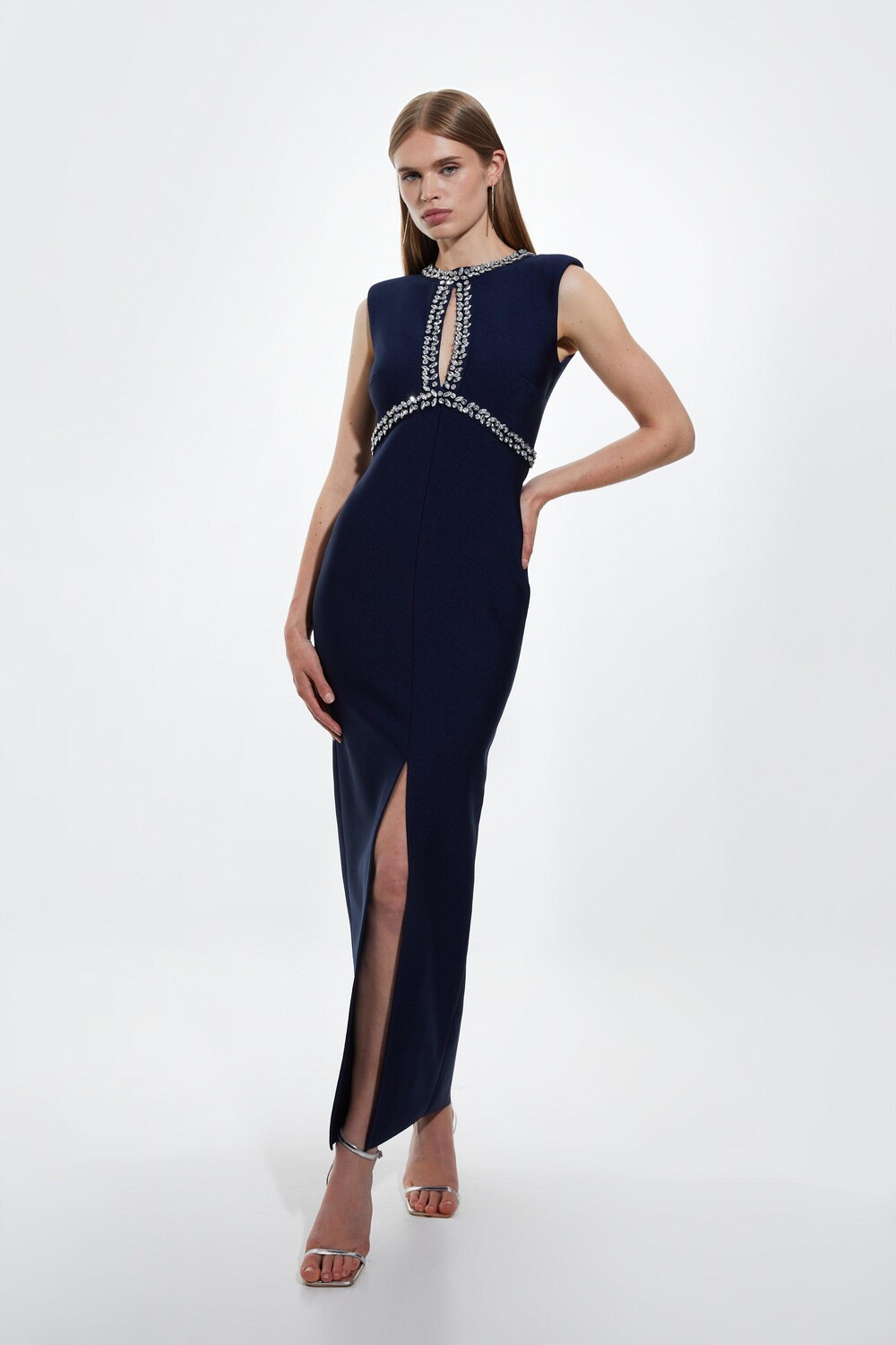 

Вязаное платье макси с отделкой Petite Bandage Фигура Karen Millen, темно-синий