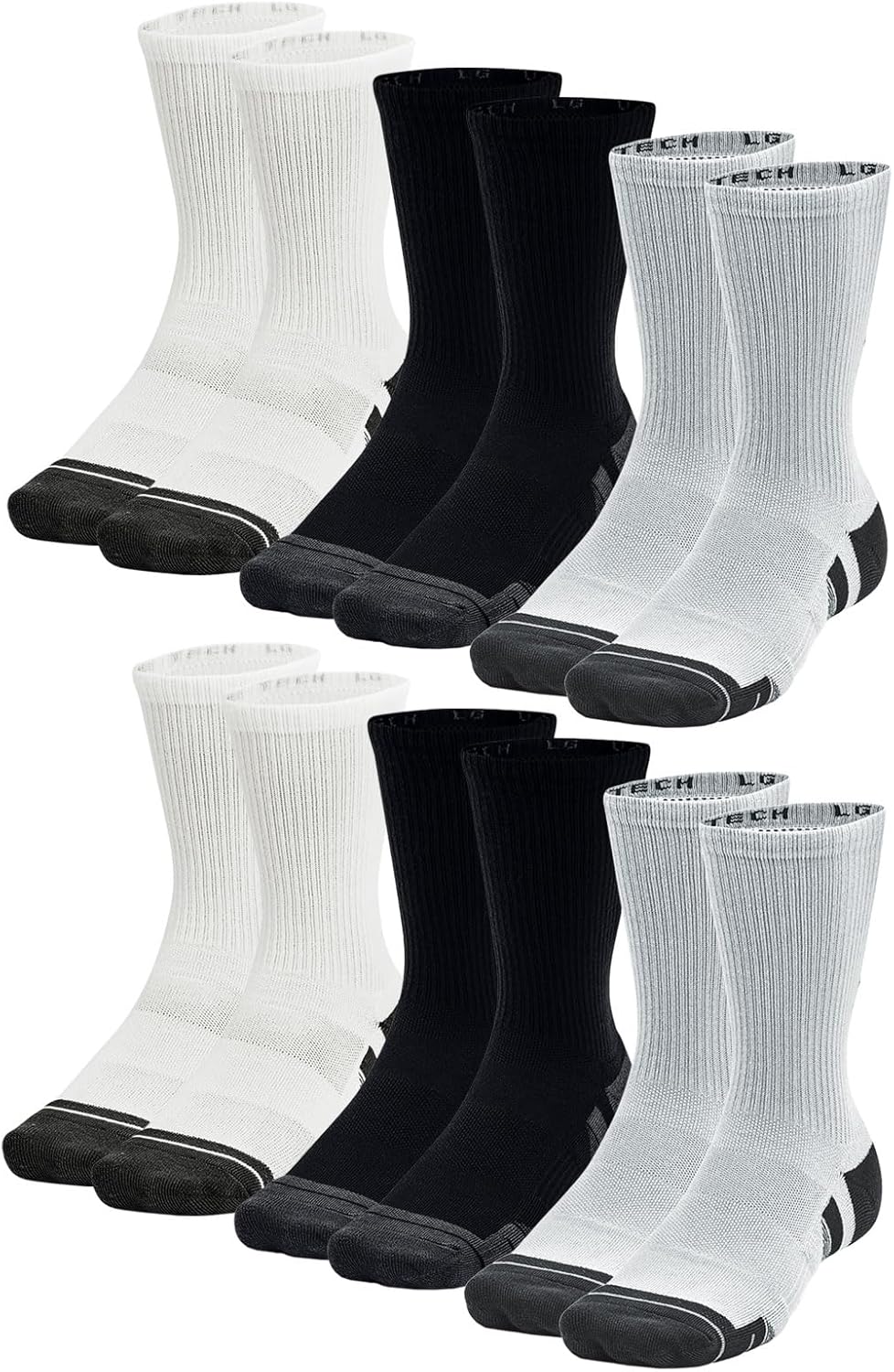 

Under Armour HeatGear Crew Socks, унисекс спортивные носки, 6 пар, -011 Black/Grey/White
