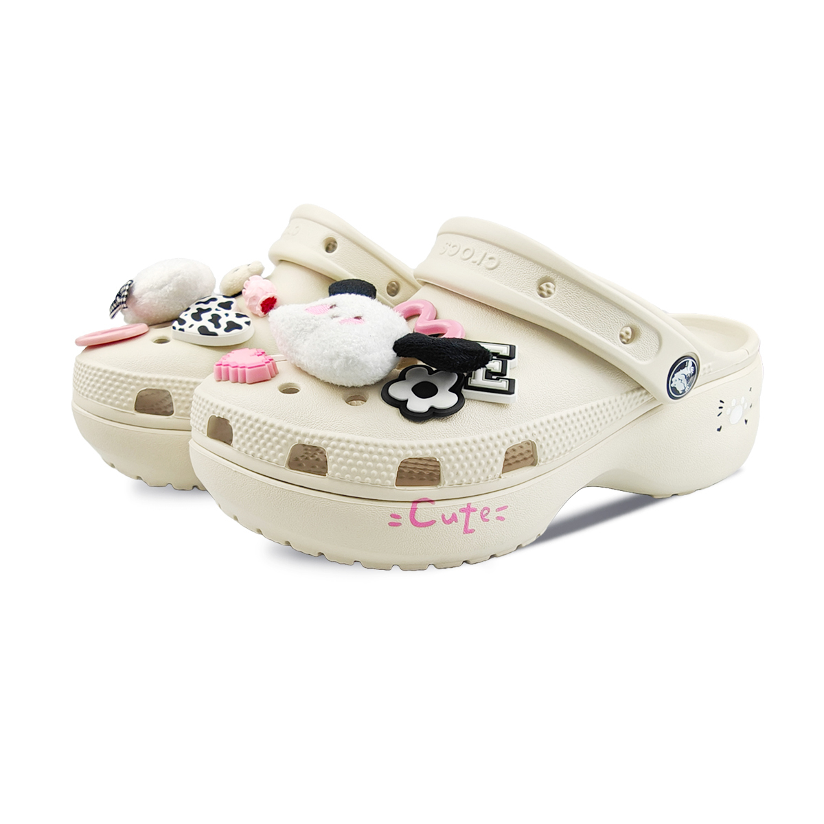 Crocs Классические платформенные клоги BNK Puppy Clogs женские костяной белый с маленьким другом щенком, цвет Little Friend Puppy — фото 3