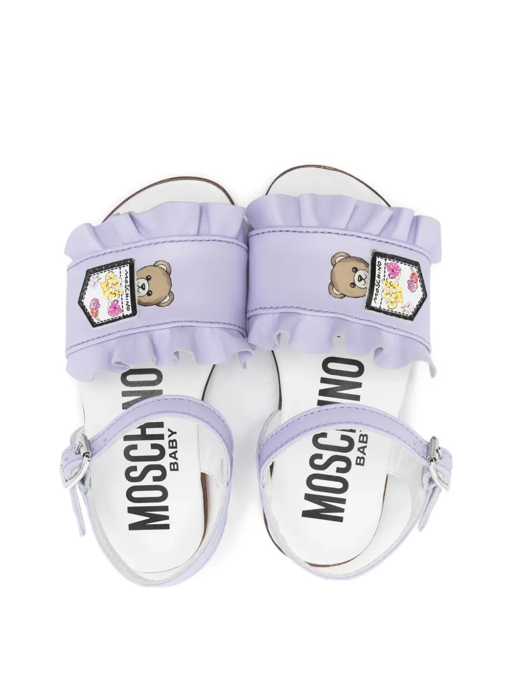 Босоножки из кожи с оборками Moschino Kids, фиолетовый — фото 3