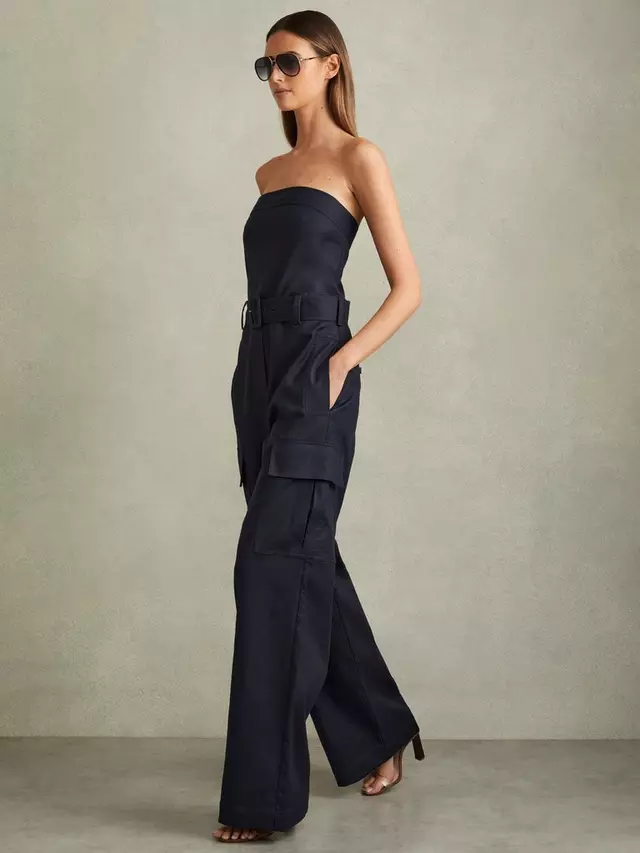 

Комбинезон Reiss Lois Strapless Belted Wide Leg Utility, темно-синий