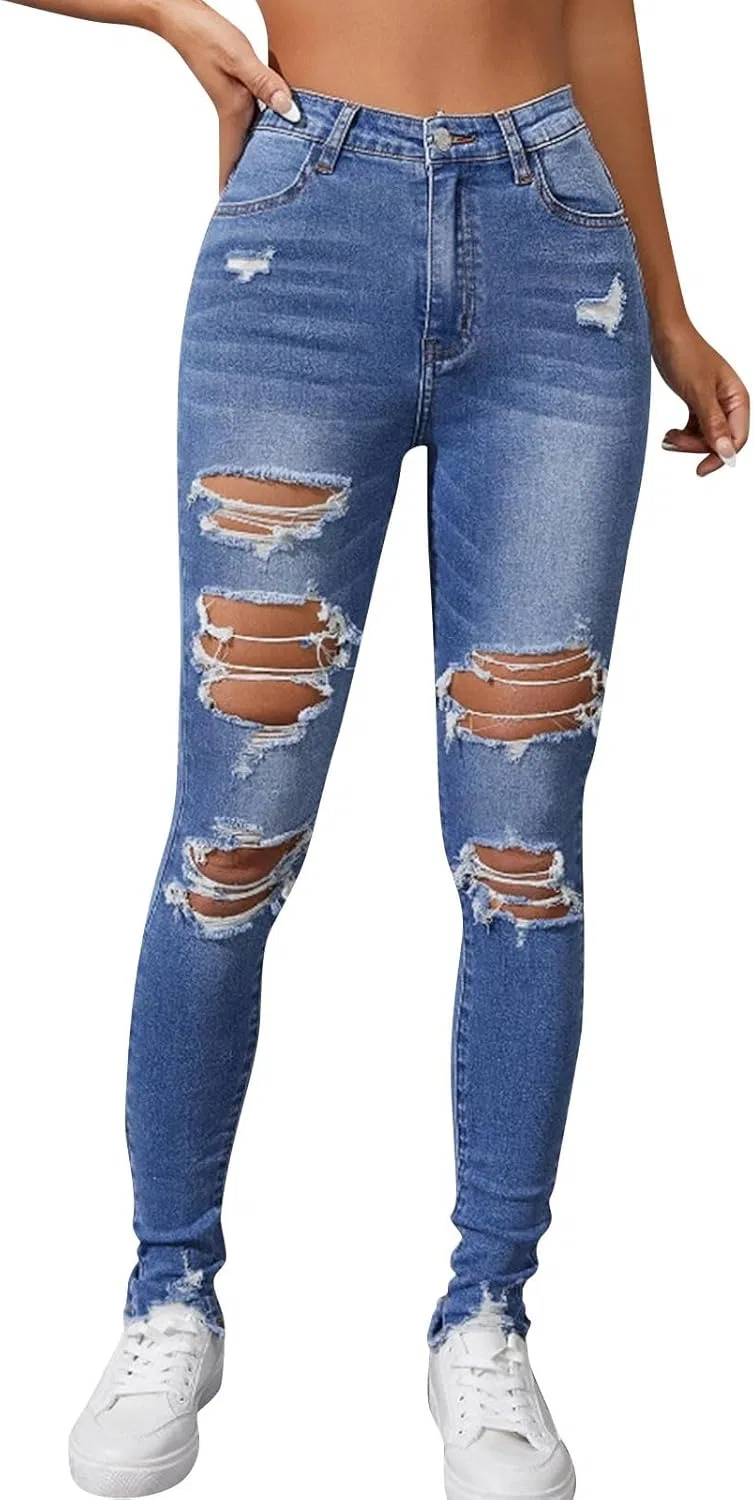 Джинсы High Waisted, Stretch, синий