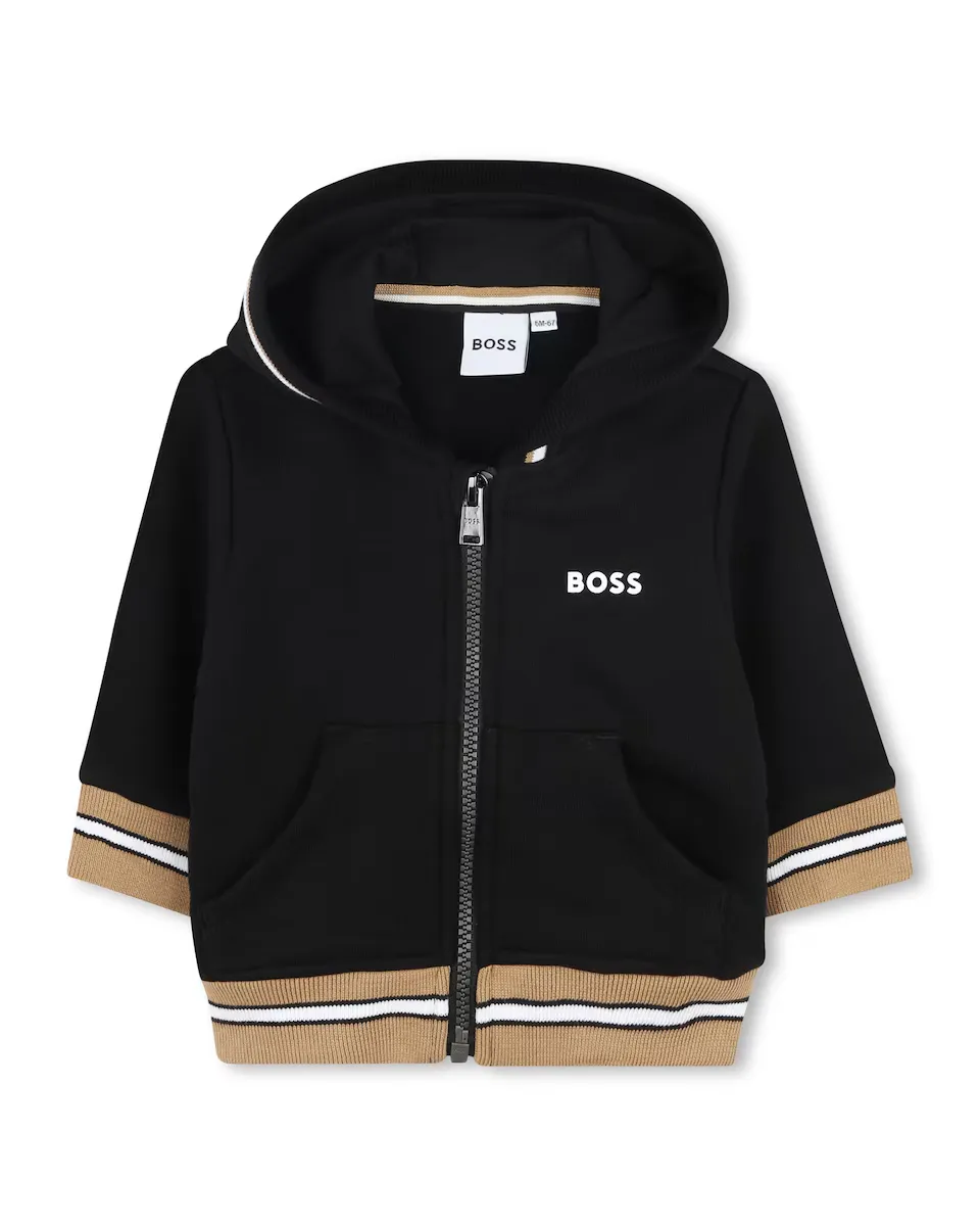 

Толстовка для мальчика с капюшоном и застежкой-молнией BOSS Kidswear, черный