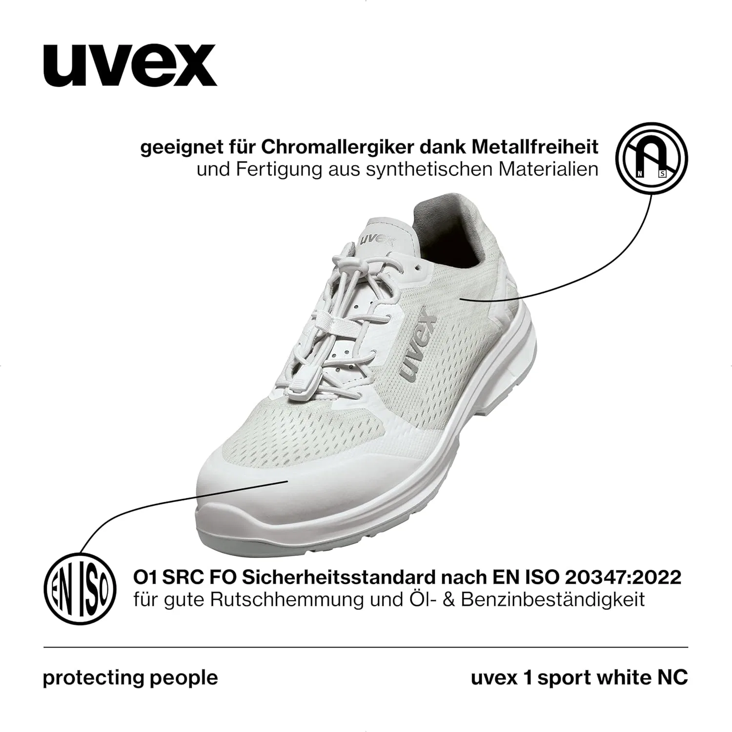 Uvex 1 Sport White NC - Рабочая обувь для отдыха и работы - Мягкая, дышащая и амортизирующая — фото 4