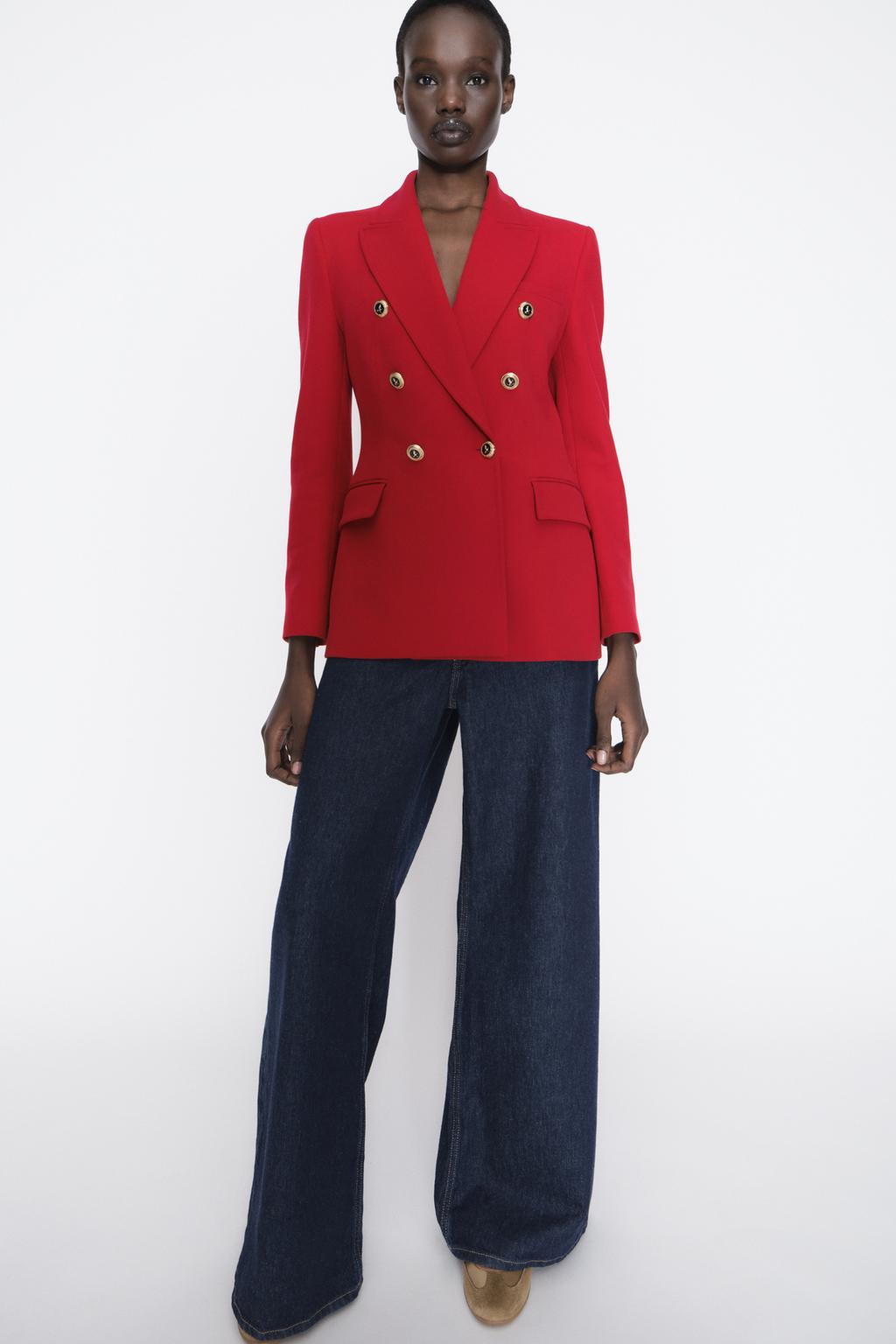 

Двубортный пиджак специального пошива ZARA, средне-красный