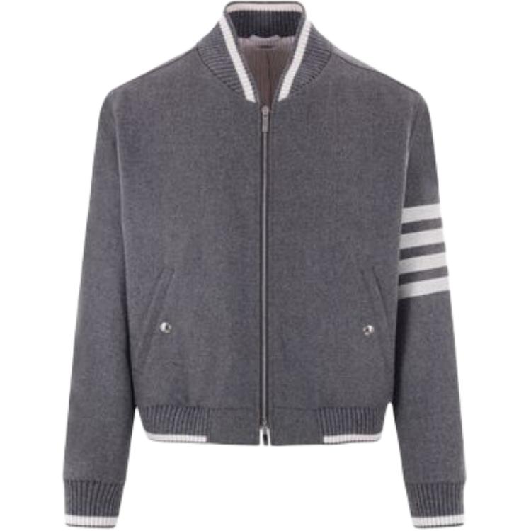 

Футболка с четырьмя полосами и молнией THOM BROWNE, серая, Серый, Футболка с четырьмя полосами и молнией THOM BROWNE, серая