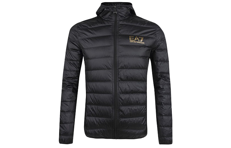 EMPORIO ARMANI Куртка пуховая мужская EA7 черная золотая, Black Gold — фото 3