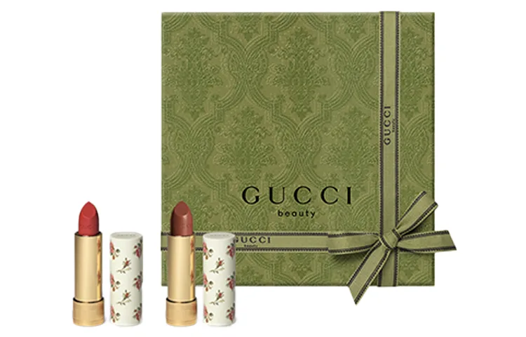 GUCCI Подарочный набор помады Golden Tube Two Tone с эффектом сияния, Velvet Mist #217+Velvet Mist #208 — фото 4