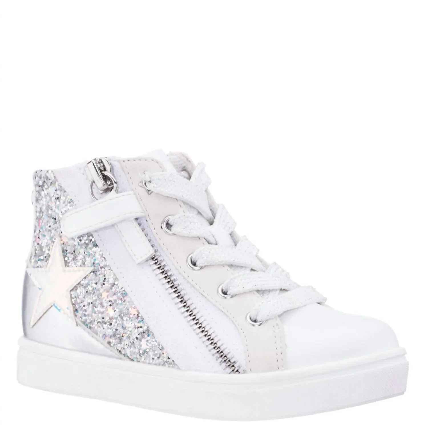 Детские высокие кроссовки Yuti с белыми блестками Nina, White Glitter