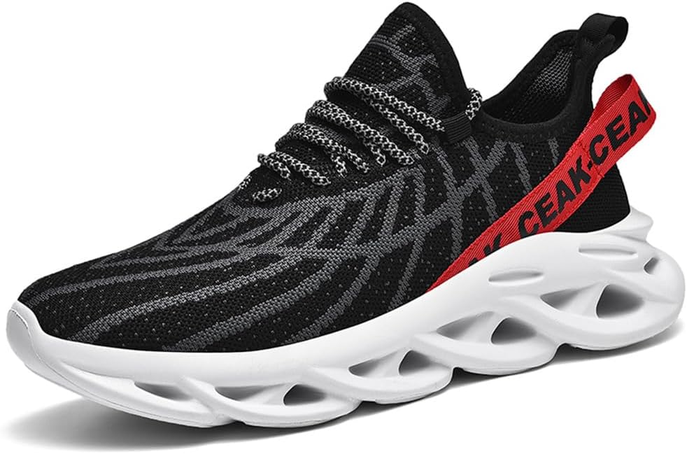 

Мужские модные кроссовки Jakcuz больших размеров с сетчатым дизайном, толстой подошвой и комфортной сеткой, повседневные кроссовки для спортзала, на шнуровке и для прогулок, черный/красный