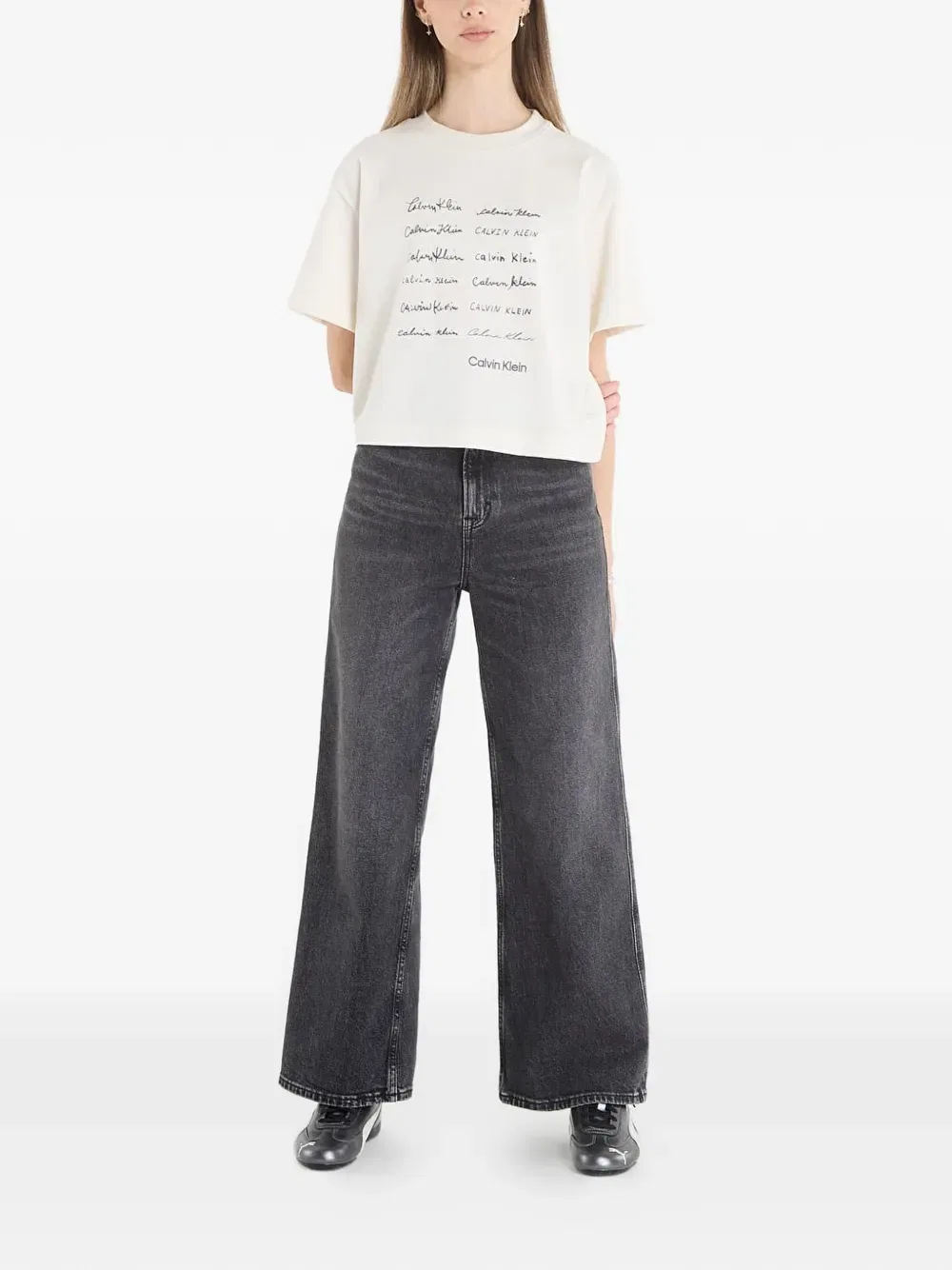Укороченный топ с логотипом Calvin Klein, нейтральный — фото 2